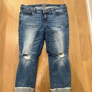 Torrid Dark Blue Distressed Cropped Jeans